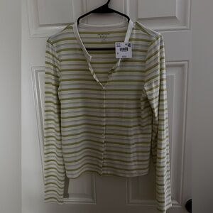 American Eagle Outfitters White and Yellow Striped Top